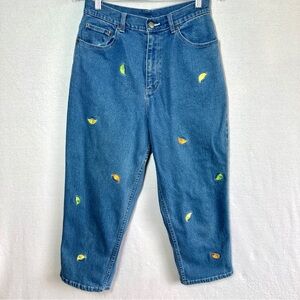 Quacker Factory Denim Pants Jeans 8 Blue Citrus Fruit Lime Lemon Orange Summer